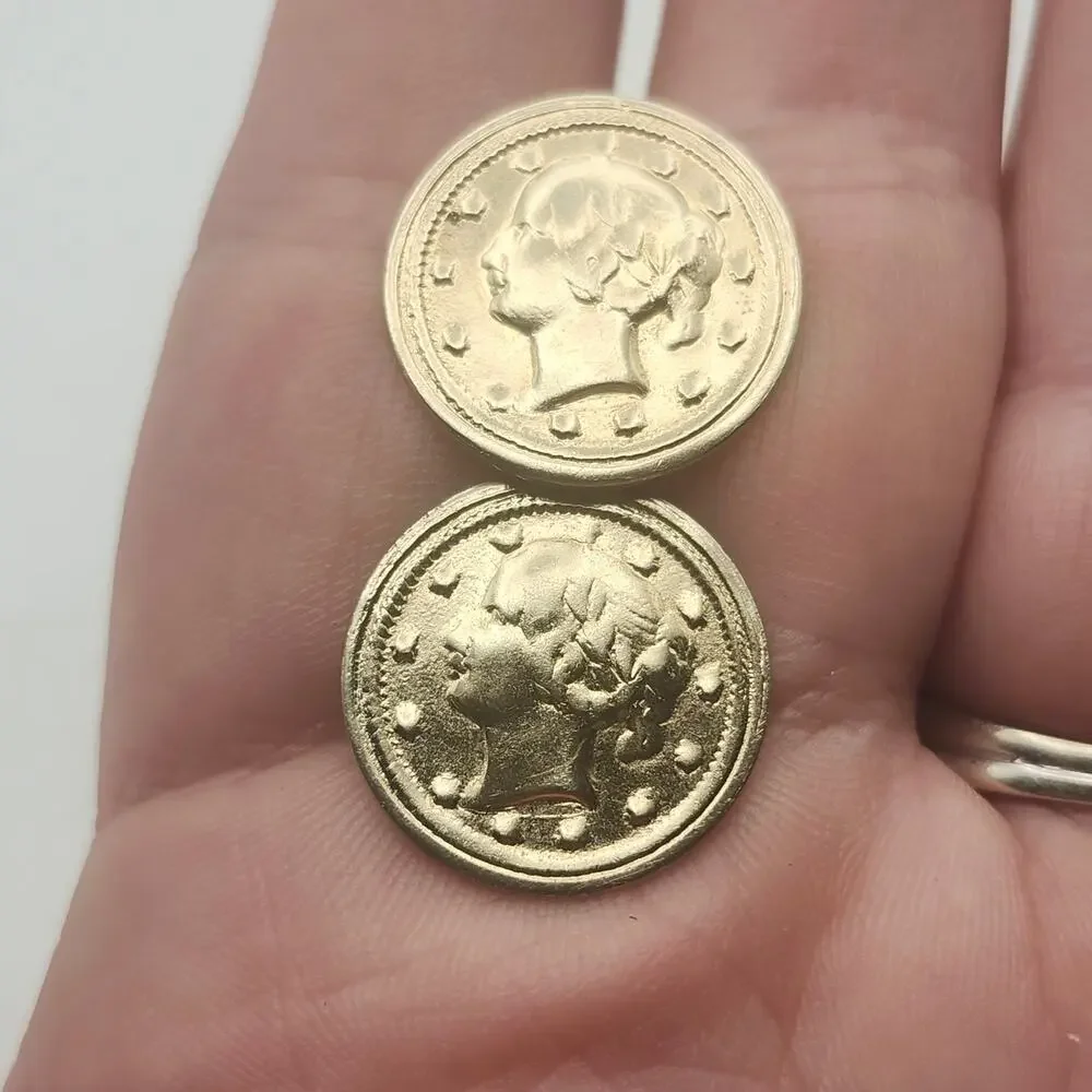 Vintage Coin Cufflinks Gold Tone Liberty Head Round Mens Formal Jewelry Set Pair